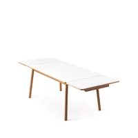 zweed table à manger avec extension dino+ blanc, structure en chêne, 2 rallonges supplémentaires