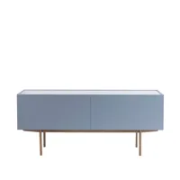 asplund luc deluxe 160 table d'appoint nordic blue, dessus en carrara, pieds p6, tiroirs