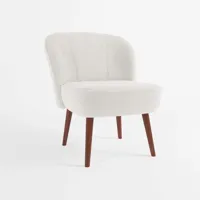 petit fauteuil de salon, blanc effet laine bouclée