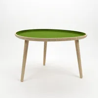 table basse en bois et peinture céramique vert kaki