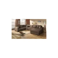 meublesline grand canapé d'angle 6-7 places en u oara en tissu tissu brun