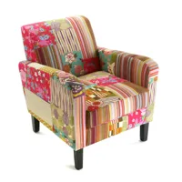 versa fauteuil pour salon ou chambre, canapé confortable pink patchwork 65x77x71cm,coton et bois, rose  multicolore