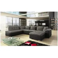 meublesline canapé d'angle panoramique alia gris et noir tissu gris, noir
