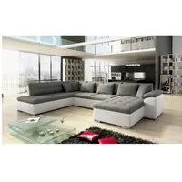meublesline canapé d'angle en u alia gris et blanc tissu gris, blanc
