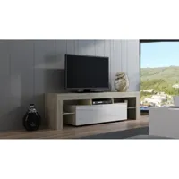 dusine meuble tv spider à led en chêne mat avec porte blanc laqué 160 cm  marron