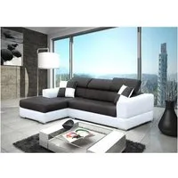meublesline canapé d'angle 4 places neto moderne noir et blanc simili cuir tissu noir, blanc
