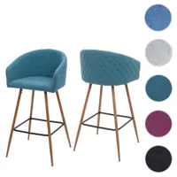 mendler 2x tabouret de bar hwc-d72, chaise bar/comptoir, avec dossier, tissu ~ turquoise  bleu