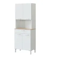 pegane buffet meuble cuisine 4 portes + tiroir coloris blanc artic / chêne canadien - hauteur 186 cm x longueur 72 cm x profondeur 40 cm