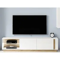 meuble tv murari - 2 portes et 2 niches - avec leds - blanc brillant et chêne