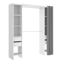 pegane armoire dressing extensible avec rideau + 4 tiroirs coloris blanc - longueur 100-180 x hauteur 203 x profondeur 50 cm