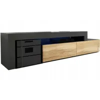 meuble tv flex noir avec facade bois - extensible / angle 148 à 280 cm led