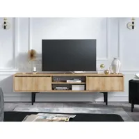 meuble tv - 2 tiroirs et 2 niches - naturel et noir - oliena