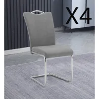 pegane lot de 4 chaises de salle à manger en jarama gris avec pieds coloris chromé - longueur 44 x profondeur 61 x hauteur 98 cm
