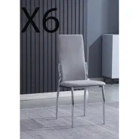 pegane lot de 6 chaises de salle à manger en jarama gris avec pieds coloris chromé - longueur 43 x profondeur 53 x hauteur 110 cm