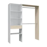 armoire dressing avec étagère de rangement coloris blanc / chêne - 187 x 158 x 40 cm