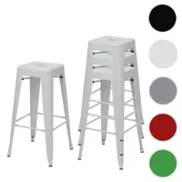 mendler 4x tabouret de bar hwc-a73, chaise de comptoir, métal, empilable, design industriel ~ blanc  blanc