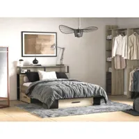 lit avec rangements 140 x 190 cm + sommier - coloris : naturel et noir - noalia