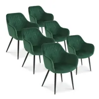 marque generique lot de 6 chaises victoria en velours vert pieds noir  vert