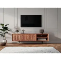 meuble tv avec 2 portes et 2 niches - bois de sheesham et métal - coloris : naturel - zelicina