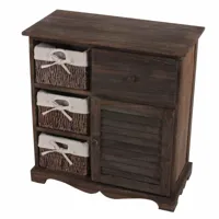commode / table d'appoint / armoire, 3 paniers, 1 tiroir, 60x30x63cm, shabby, vintage ~ marron