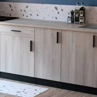 dansmamaison meuble bas de cuisine 40 cm 1 porte battante noir/chêne - abinci  bois clair