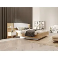 lit avec chevets 160 x 200 cm - avec leds - coloris : naturel et blanc + sommier - elynia