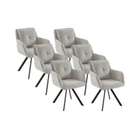lot de 6 chaises avec accoudoirs en tissu et métal noir - crème - zolevy