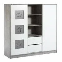 armoire bébé 2 portes 2 tiroirs bois gris et blanc eco star l 167 x h 183 x p 54 cm