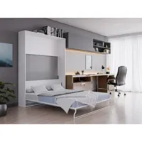 lit escamotable 160 x 200 cm - ouverture verticale manuelle - blanc et gris + matelas - malina  ii