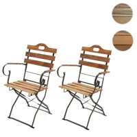 mendler 2x chaise de jardin à bière hwc-j40, chaise de jardin, qualité gastro acacia certifié mvg ~ couleur naturelle  marron