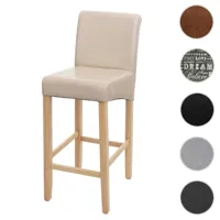 tabouret de bar hwc-c33, chaise de bar tabouret de comptoir, bois ~ crème, pieds légers, simili cuir