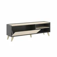 meuble tv kolyma - 1 porte & 2 niches - coloris : chêne & anthracite