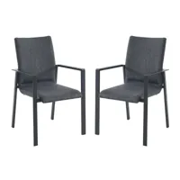 vente-unique lot de 2 fauteuils de jardin empilables en aluminium et textilène - gris - guliane de mylia