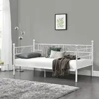 divan en acier canapé lit simple en métal 209 x 96,5 x 100 cm blanc [en.casa]