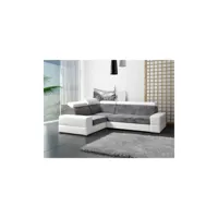 meublesline canapé d'angle convertible 4 places capre gris blanc tissu gris, blanc