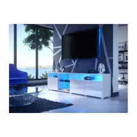 meuble tv massimo 200 cm blanc mat et portes blanc laquées led rgb