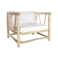 vente-unique fauteuil de jardin en teck avec coussins - naturel clair et blanc - tulum de mylia