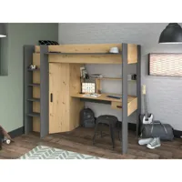 vente-unique lit mezzanine avec bureau et armoire - 90 x 200 cm - coloris : chêne et anthracite + matelas - auckland
