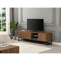 meuble tv avec 3 portes et 2 niches - mdf - naturel et noir - caratana