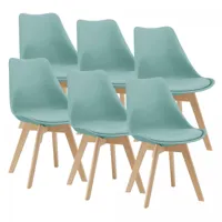 en.casa lot de 6 chaises de salle à manger scandinave siège cuisine plastique similicuir hêtre 81 x 49 x 57 cm menthe [en.casa]  menthe