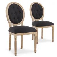 marque generique lot de 2 chaises médaillon capitonnées louis xvi tissu noir  noir