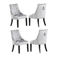 home design international lot de 4 chaises capitonnées grises en velours  - style classique & design - pieds en bois - salle à manger, salon ou coiffeuse - windsor  gris