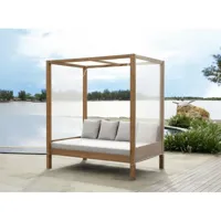 vente-unique canapé de jardin à baldaquin en teck - naturel clair et gris - ovani de mylia