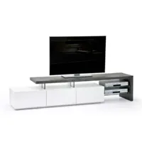 meuble tv design alrik 3 tiroirs structure laquée blanc mat plateau décor béton