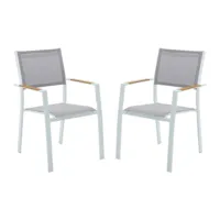 lot de 2 fauteuils de jardin empilables en aluminimum et textilène - gris clair et blanc - macila de mylia
