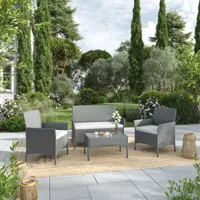 ims garden imora - salon de jardin résine tressée gris/ecru - ensemble 4 places - canapé + fauteuil + table  gris