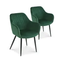marque generique lot de 2 chaises victoria en velours vert pieds noir  vert