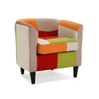 versa fauteuil pour salon ou chambre, canapé confortable red patchwork 64x62x56cm,coton et bois, rouge  multicolore