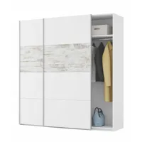pegane armoire avec 2 portes coulissantes coloris blanc / artic vintage - longueur 180 cm x hauteur 200 cm x profondeur 60 cm  blanc