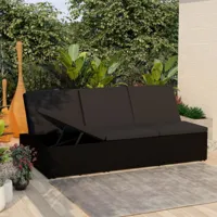 maison chic chaise longue | transat bain de soleil convertible avec coussin résine tressée noir -gkd55463  noir